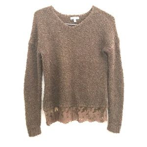 Olivia Sky Comfy Brown Lace Sweater